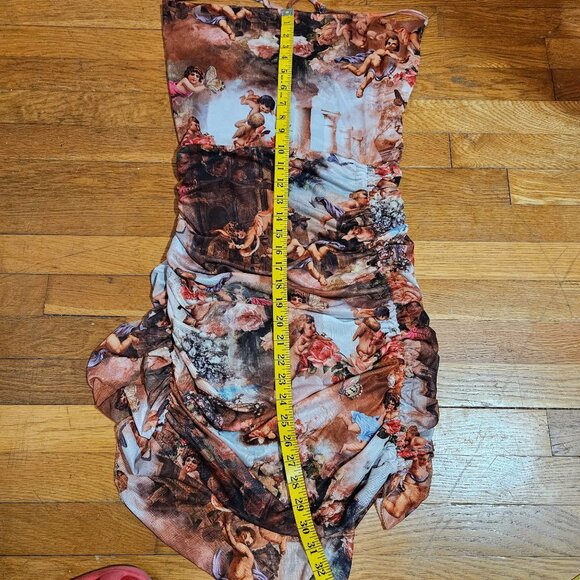 Woman's Shien whimsy boho-chic cherub art print side ruche razerback midi dress - Picture 9 of 11